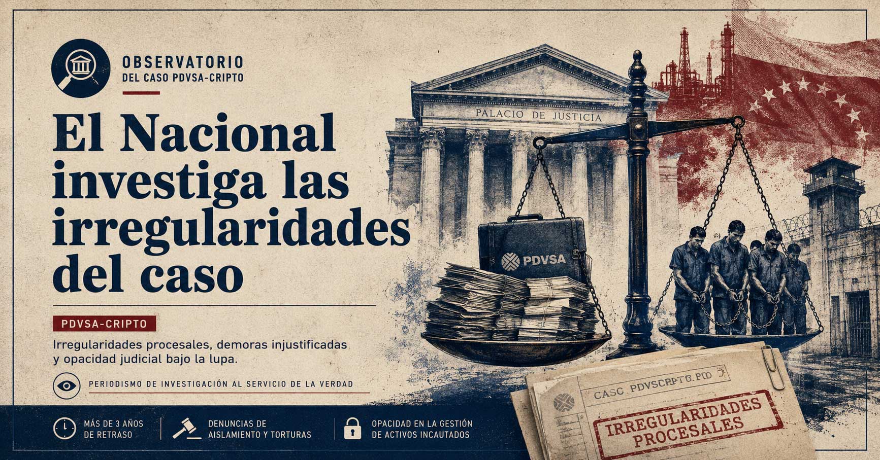 Pieza editorial del Observatorio PDVSA-Cripto sobre la investigación de El Nacional: irregularidades procesales, denuncias de aislamiento y tortura, y opacidad en la gestión de activos incautados en el caso PDVSA-Cripto